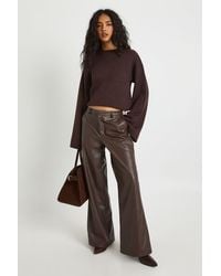 Boohoo - Faux Leather Wide Leg Trouser - Lyst