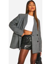 Boohoo - Herringbone Frayed Hem Oversized Double Breasted Blazer - Lyst