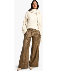 Boohoo - Low Rise Washed Leather Look Wide Leg Trouser - Lyst