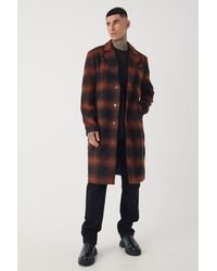 BoohooMAN - Tall Oversized Brushed Check Overcoat In Brown - Lyst