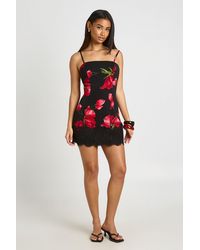 Boohoo - Floral Square Neck Lace Trim Cami Dress - Lyst