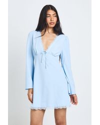 Boohoo - Tall Flared Sleeve Lace Trim Mini Dress - Lyst