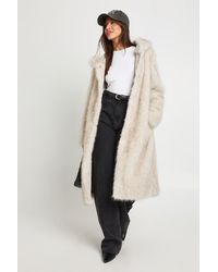 Boohoo - Hooded Belted Fur Maxi Coat - Lyst