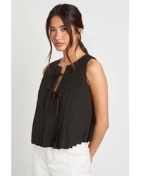 Boohoo - Linen Look Pleated Tie Front Smock Top - Lyst