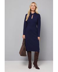 Wallis - Petite Twist Neck Keyhole Knitted Dress - Lyst