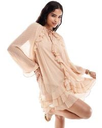 ASOS - Dobby Chiffon Mini Dress With Ruffles & Blouson Sleeve - Lyst