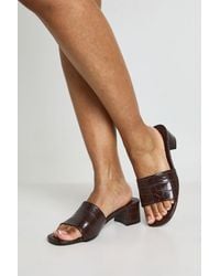 Boohoo - Wide Fit Croc Low Block Heeled Mules - Lyst