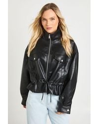 Boohoo - Petite Funnel Neck Faux Leather Jacket - Lyst