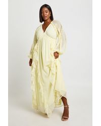 Boohoo - Plus Chiffon Long Sleeve Ruffle Maxi Dress - Lyst