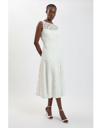 Karen Millen - Compact Stretched Lace Detail Midi Dress - Lyst