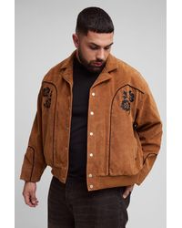 BoohooMAN - Plus Faux Suede Embroidered Oversized Boxy Fit Western Jacket - Lyst