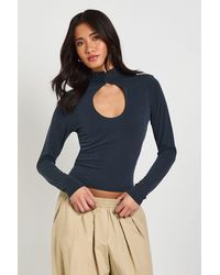 Boohoo - Cupro Key Hole Button Detail Long Sleeve Top - Lyst