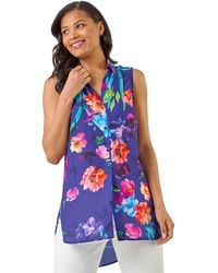 Roman - Floral Leaf Print Longline Button Blouse - Lyst