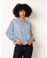 Blue Vanilla - Grandad Tie Neck Puff Hem Watercolour Blouse - Lyst
