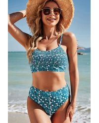 Azura Exchange - Hoge Taille Bloemige Badpak - Lyst