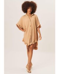 Gini London - Plisse Ruffle Detail Mini Shirt Dress - Lyst