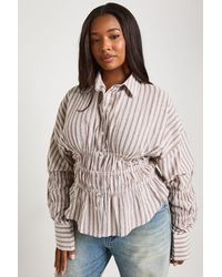 Boohoo - Plus Pinstripe Poplin Shirred Waist Shirt - Lyst