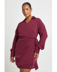 Boohoo - Plus Wrap Side Ruched Shirt Dress - Lyst
