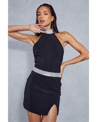 MissPap - Diamante Trim Split Mini Skirt - Lyst