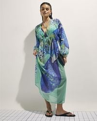 River Island - Maxi Beach Tunic Dress Floral Print V-Neck - Lyst