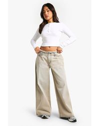 Boohoo - Petite Raw Waistband Wide Leg Jeans - Lyst