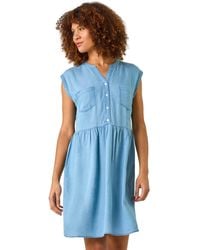 Roman - Button Detail Gathered Dress - Lyst