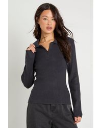 Boohoo - Tall Premium Long Sleeve Collared Rib Knit Top - Lyst