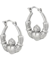 The Jewellery Stockroom - Sterling Claddagh Heart Creole Hoop Earrings - Lyst