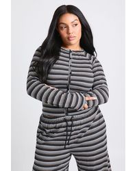 Boohoo - Plus Stripe Button Down Long Sleeve Top - Lyst