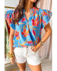 Azura Exchange - Bloemenprint Blouse Met Rimpel Mouwen - Lyst