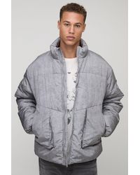 BoohooMAN - Tall Oversized Fit Washed Nylon Padded Funnel Neck Puffer Jacket - Lyst