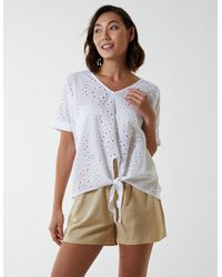 Blue Vanilla - Broderie Batwing Knot Front Top - Lyst