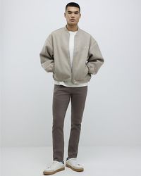 River Island - Slim Jeans Fit Washed Button Zip Cotton - Lyst