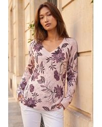Roman - Floral Print V-Neck Knit Jumper - Lyst