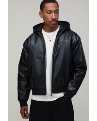 BoohooMAN - Boxy Fit Embossed Ofcl Hooded Bomber Jacket - Lyst
