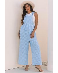 Azura Exchange - Beau Blauer Karo Latzhose Mit Taschen Und Hoher Taille Im Weiten Schnitt - Lyst
