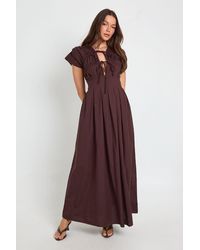 Boohoo - Cotton Poplin Ruched Tie Waist Detail Maxi Dress - Lyst