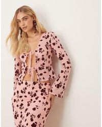 ASOS - Tie Front Floral Flocked Sheer Top Co Ord - Lyst