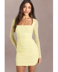 Boohoo - Square Neck Ruched Mesh Bodycon Dress - Lyst