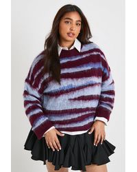 Boohoo - Plus Brushed Knit Abstract Print Oversized Knitted Jumper - Lyst