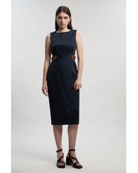 Karen Millen - Tailored Linen Tab Waist Pencil Midi Dress - Lyst