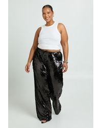 Boohoo - Plus Low Rise Drawcord Waistband Sequin Trouser - Lyst