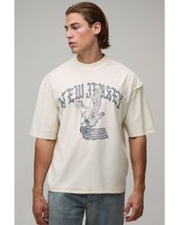 BoohooMAN - Oversized Boxy Exposed Seam New Jersey Print T-Shirt Cotton - Lyst