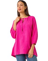 Roman - Cotton Tie Neck Tunic Top - Lyst