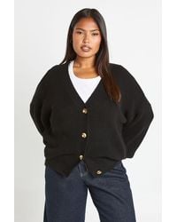 Boohoo - Plus Balloon Sleeve Button Through Rib Cardigan - Lyst