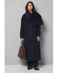 Wallis - Double Breasted Twill Scarf Detail Coat - Lyst