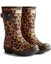 HUNTER - Original Short Leopard Boot Rubber Leopard Print/Chocolate Wellington Boots - Lyst
