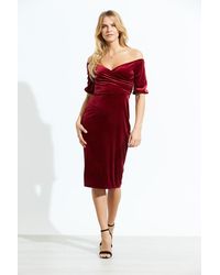 Sosandar - Ruby Velvet Cross Over Bardot Dress - Lyst