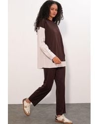 Bigdart - Striped Long Crew Neck Two-Piece Coord Set - Lyst