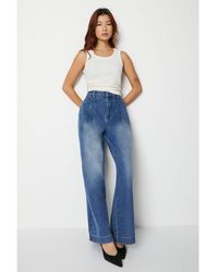 Warehouse - Pleat Front Wide Leg Jeans Cotton - Lyst